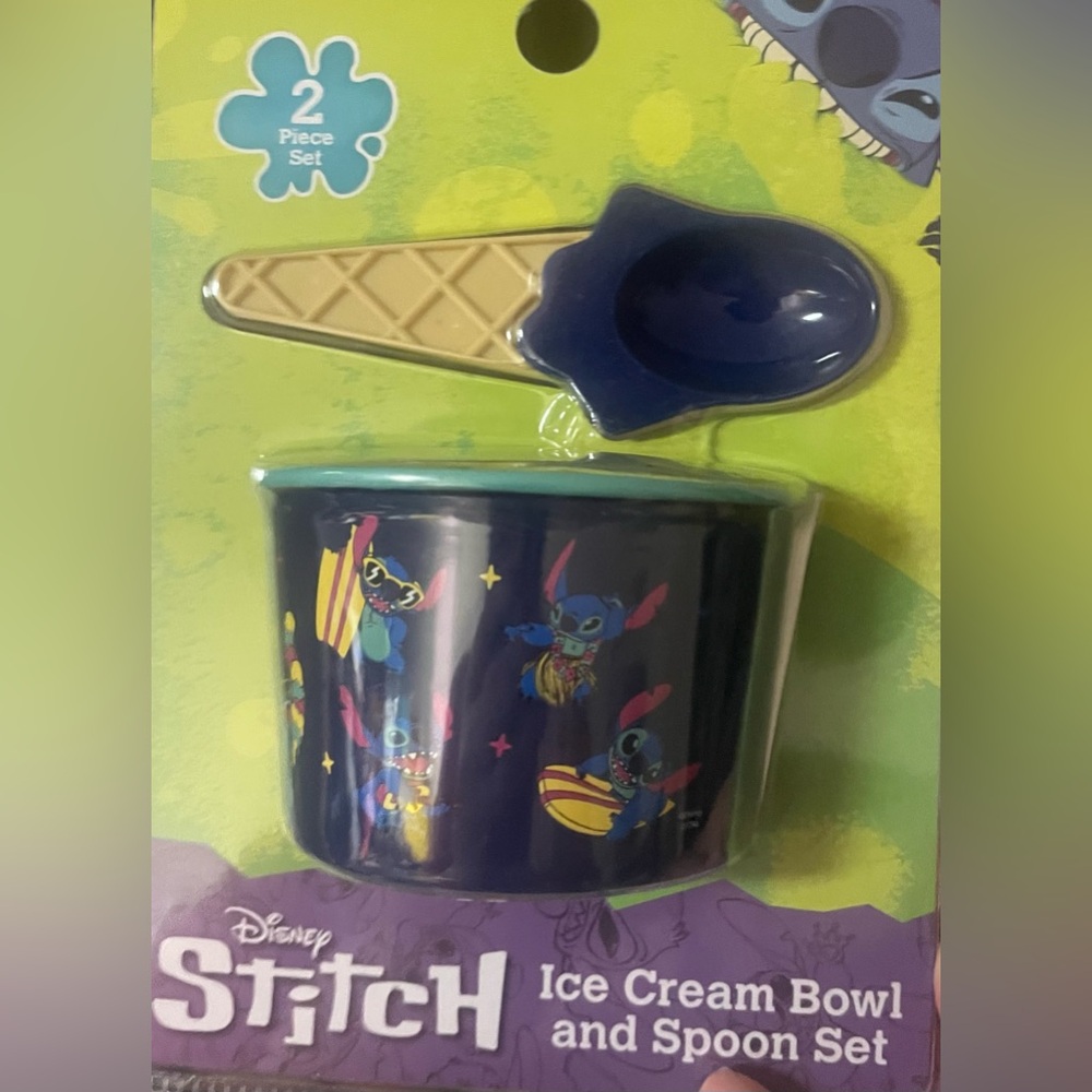 Disney Stitch Ice Cream Bowl and Spoon Set - Navy Blue, Teal, Yellow